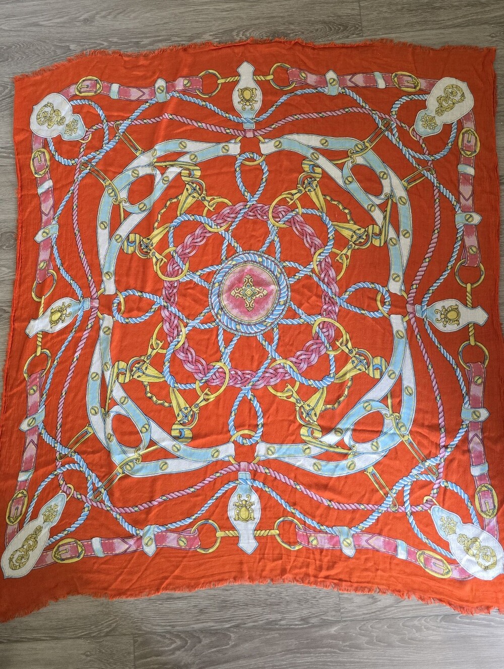 J McLaughlin Coral Belt Chain Print Modal Silk Large Square Scarf Wrap 50"